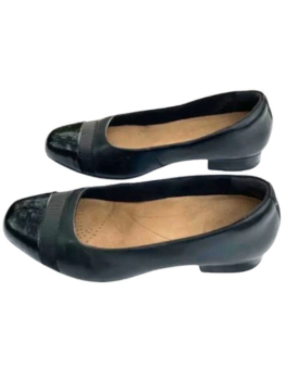 Clarks Artisan Black Pumps, Low Heels Leather and Patent Comfort Office, sz. 7